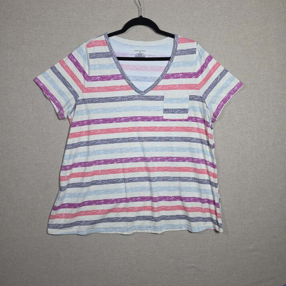 Lane Bryant Fun & Flirty Striped Tee Women’s Plus Size 18/20 V-Neck top pocket